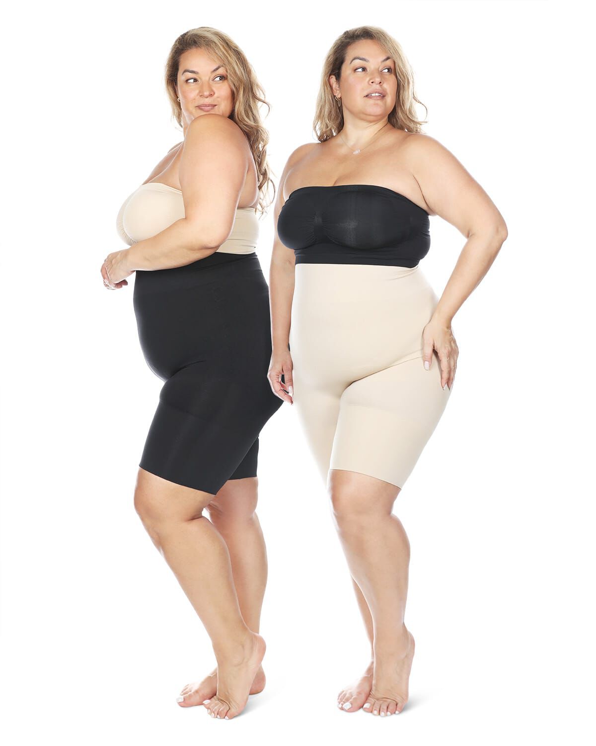 2 Pair Women's High-Waist Thigh Shapers, NUDE BLACK, alternate image number 1