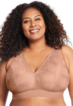 Full Figure Plus Size Bramour Lexington Lace Plunge Bralette Wirefree #7013 Bra