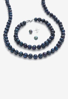 Silver Necklace, Bracelet and Earring Set, Cultured Freshwater Pearls