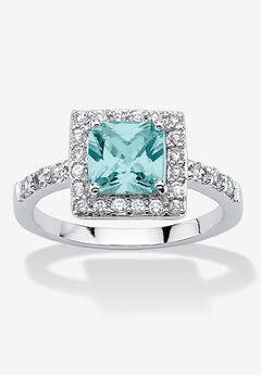 Simulated Birthstone and Crystal Halo Ring in Sterling Silver