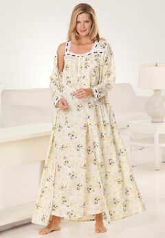 Long 2-Piece Cabbage-Rose Peignoir Set