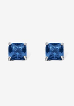 Sterling Silver Stud Princess Cut Simulated Birthstone Stud Earrings