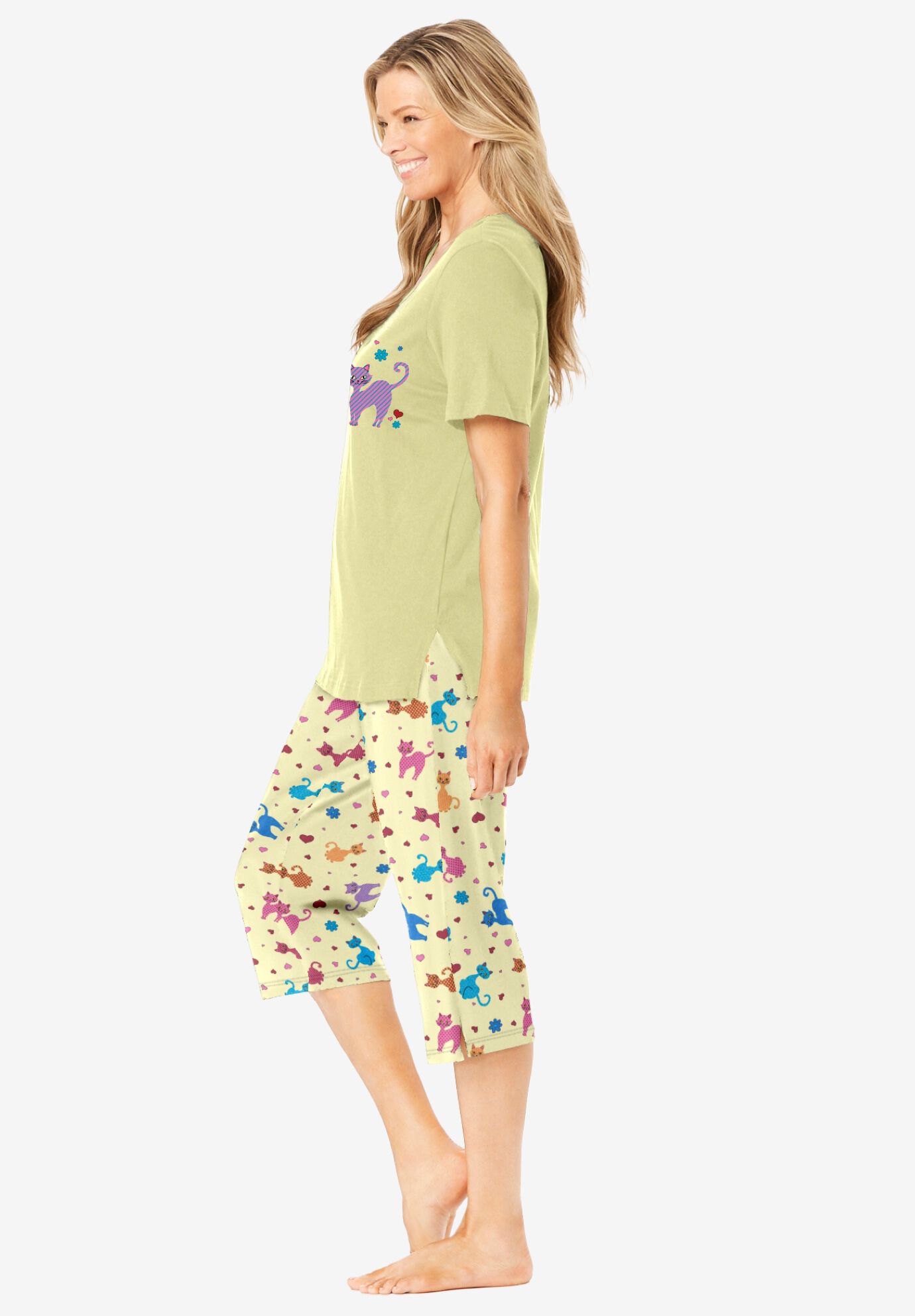 2-Piece Capri PJ Set, YELLOW CATS, alternate image number 2