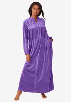 Smocked Velour Long Robe