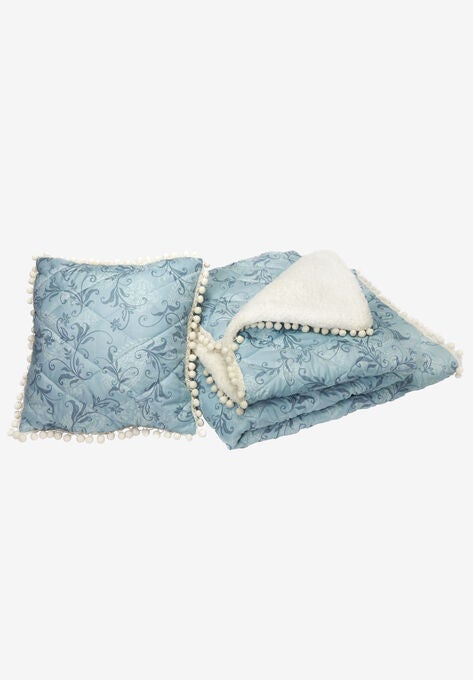 Pom-Pom Throw & Pillow Set, GREY SCROLL, hi-res image number null