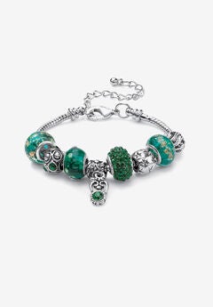 Bali Style Red Crystal Charm 8" Bracelet in Silvertone