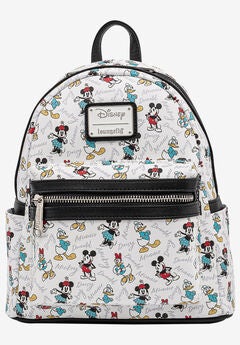 Loungefly x Disney Mickey Minnie Donald Daisy Mini Backpack Handbag White