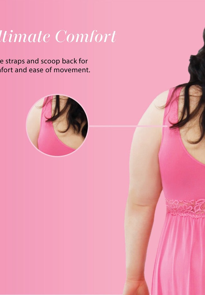 Women'S Classy Nylon Tricot Sleeveless Long With Stretchy Lace Night Gown, , alternate image number 4