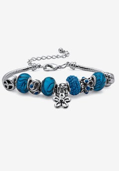 Bali Style Red Crystal Charm 8" Bracelet in Silvertone