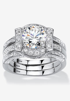 Cubic Zirconia Round Bridal Ring Set in Platinum over Sterling Silver