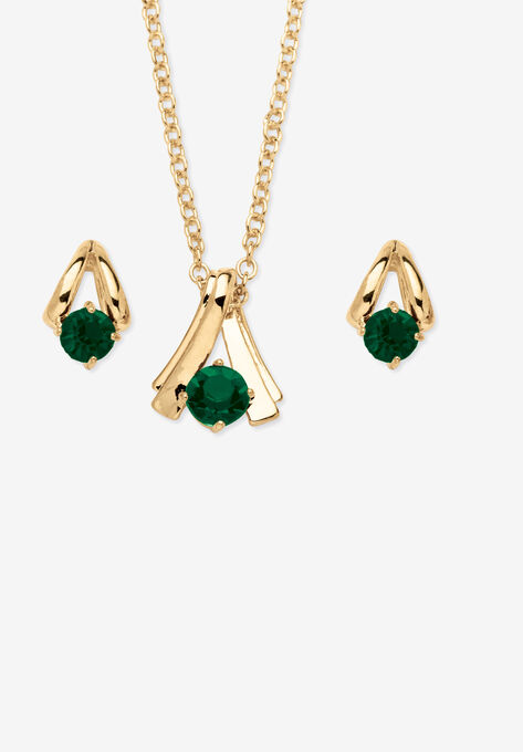 Simulated Birthstone Solitaire Pendant and Earring Set with FREE Gift in Goldtone, Boxed, MAY, hi-res image number null