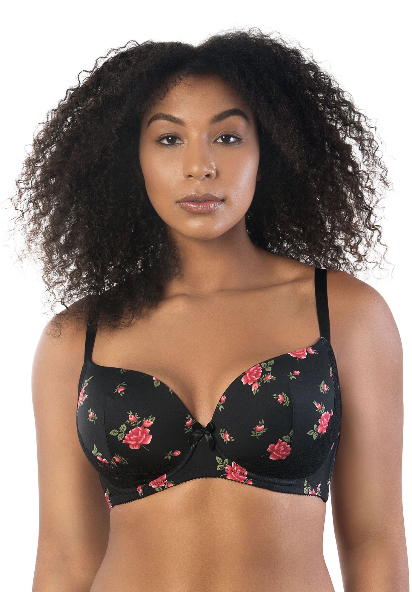 Casey Plunge Molded T-Shirt Bra, BLACK ROSE PRINT, hi-res image number 0