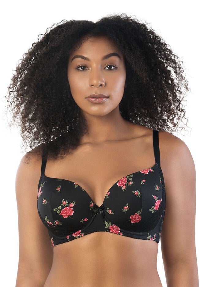 Casey Plunge Molded T-Shirt Bra, BLACK ROSE PRINT, hi-res image number 0