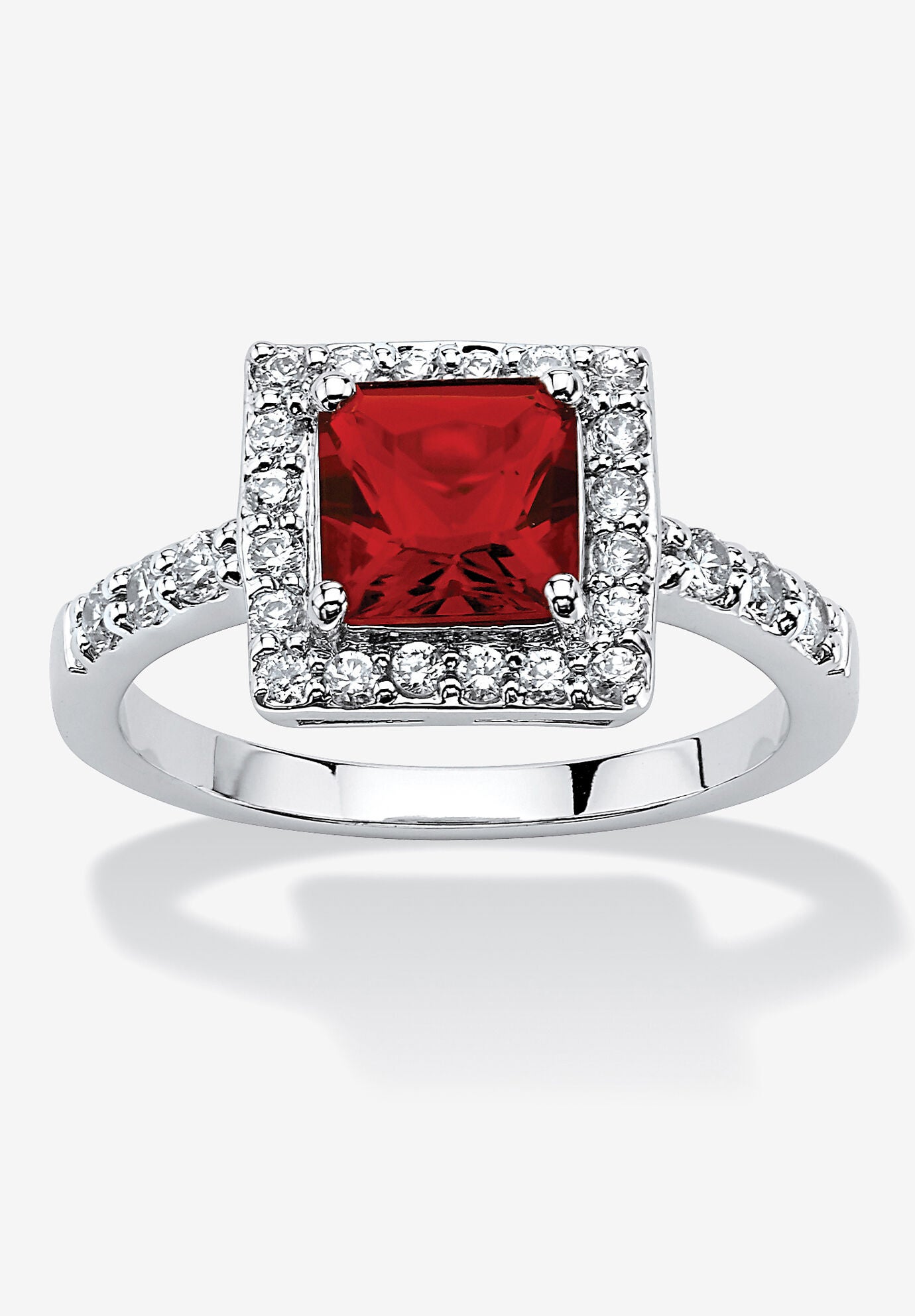 Simulated Birthstone and Crystal Halo Ring in Sterling Silver, JULY, hi-res image number 0