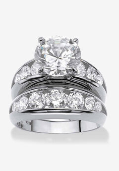 Silvertone Round Cubic Zirconia 2-Piece Channel Set Bridal Ring Set
