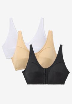 3-Pack Front-Close Cotton Wireless Bra