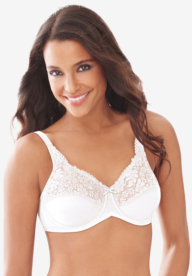 Lilyette Lace-Trim Tailored Minimizer® Bra LY0428, WHITE, hi-res image number 0