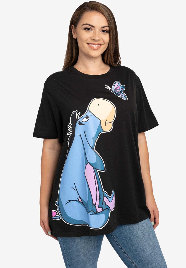 Women's Plus Size Disney Eeyore Butterfly Black Short Sleeve T-Shirt, BLACK, hi-res image number 0