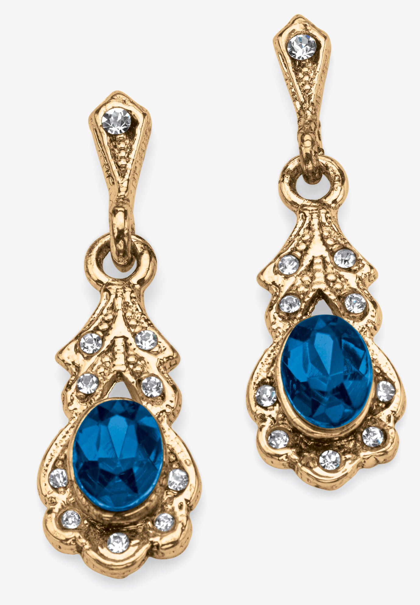 Gold Tone Antiqued Oval Cut Simulated Birthstone Vintage Style Drop Earrings, SEPTEMBER, hi-res image number 0
