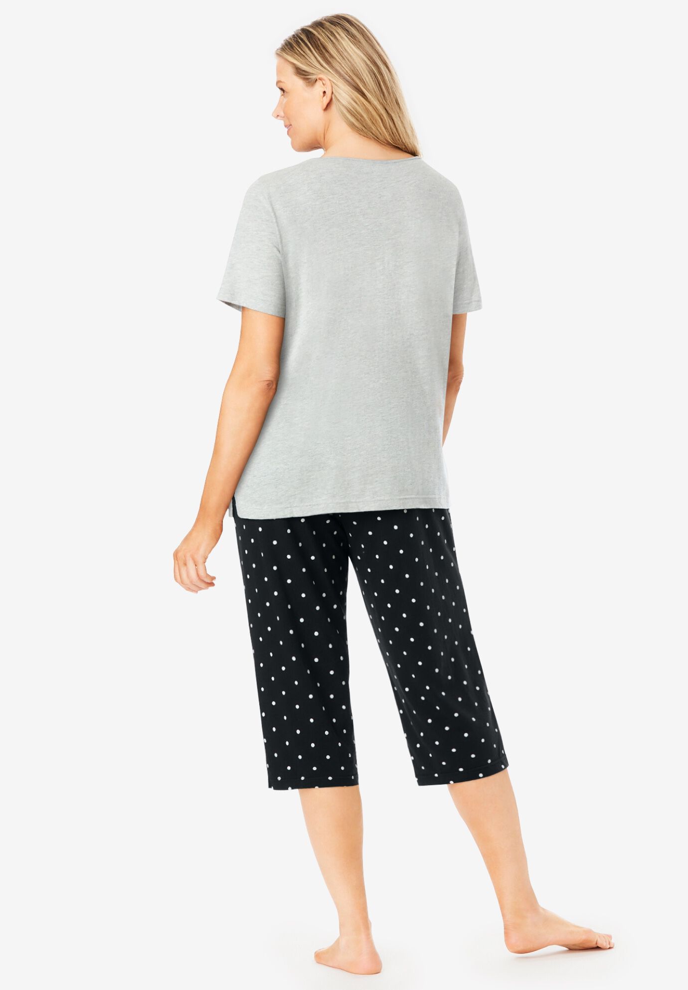 2-Piece Capri Cotton PJ Set, BLACK DOT, alternate image number 2