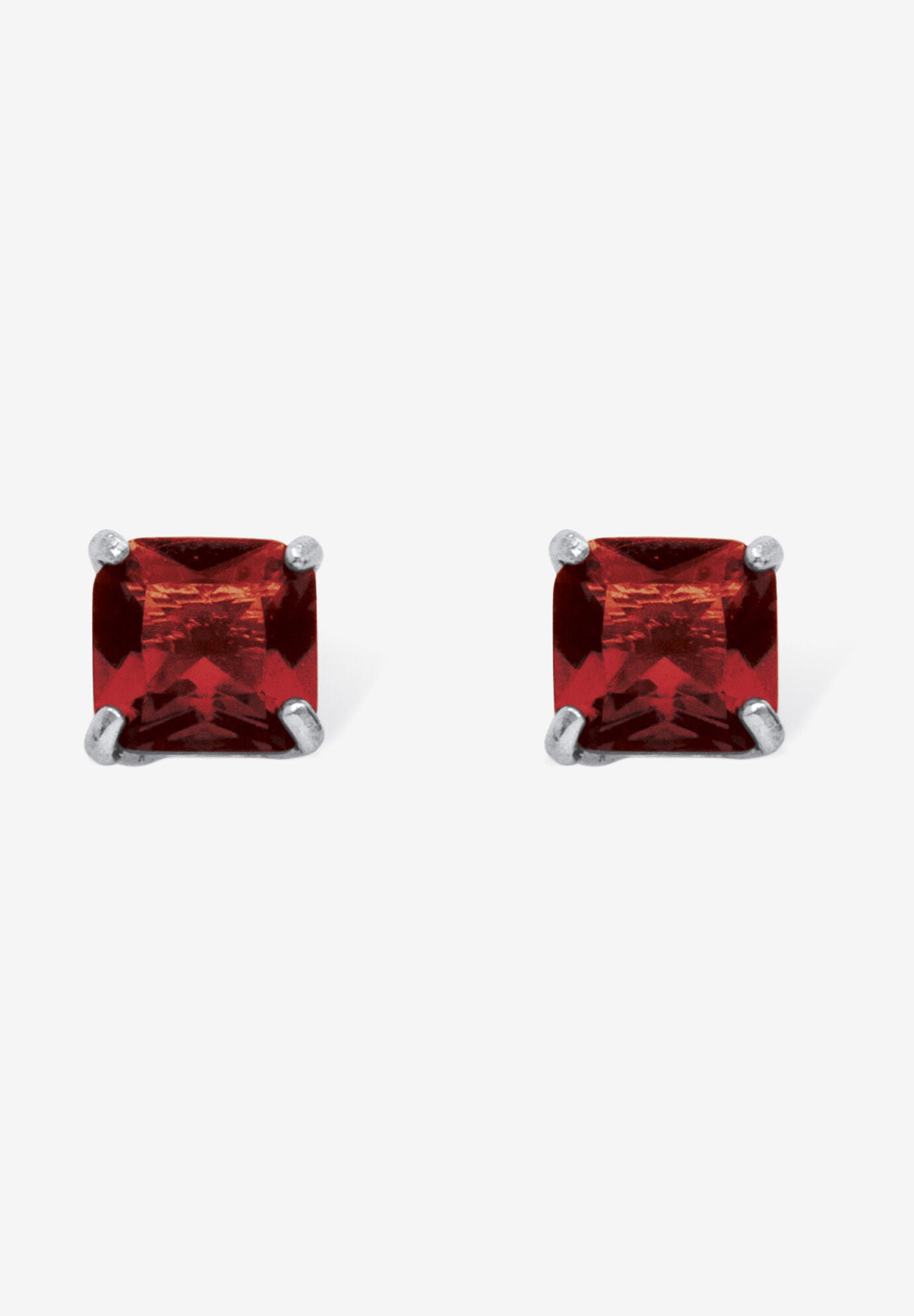Sterling Silver Stud Princess Cut Simulated Birthstone Stud Earrings, JANUARY, hi-res image number 0