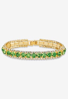 Gold Tone Tennis Bracelet (10mm), Round Birthstones and Crystal, 7"