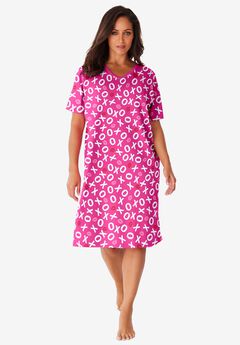 V-NECK SHORT SLEEVE KNEE-LENGTH COTTON SLEEPSHIRT