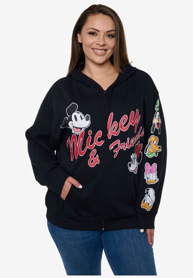 Women's Disney Mickey & Friends Hoodie Sweatshirt Black Zip Up, BLACK, hi-res image number 0