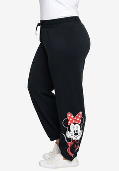 Minnie Mouse Fleece Jogger Pants Elastic Cuff Black