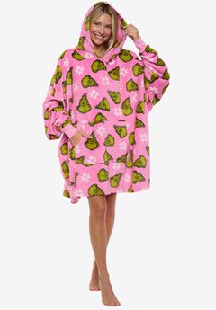 Womens The Grinch Oversized Hoodie Sweatshirt Christmas Pink Green One Size