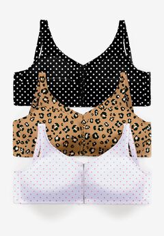 3-Pack Front-Close Cotton Wireless Bra