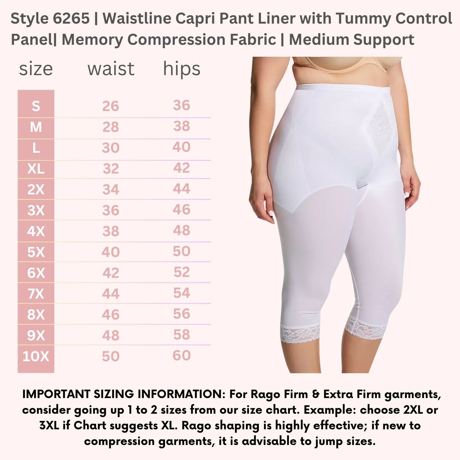 Moderate Control Waistline Capri Pant Liner with Tummy Control Panel Memory Compression Fabric 6265, WHITE, alternate image number 5