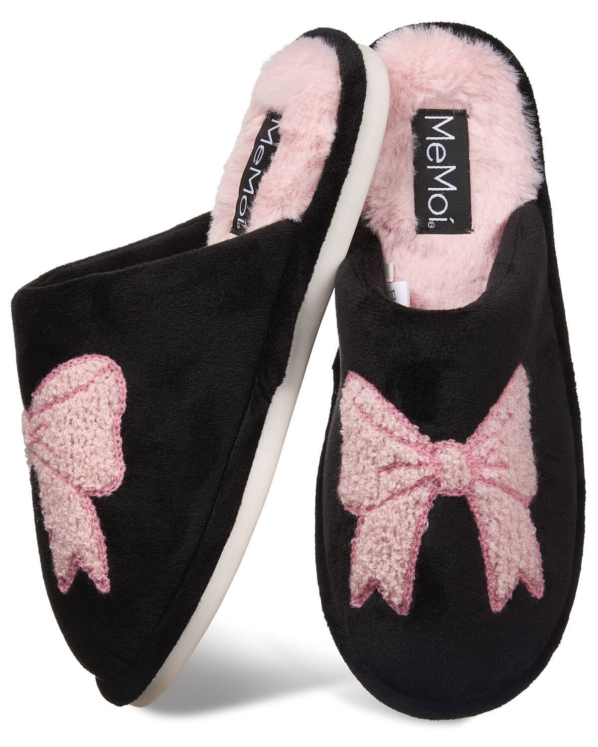 Women's Bow Plush Memory Foam Slippers, BLUSH, hi-res image number 0