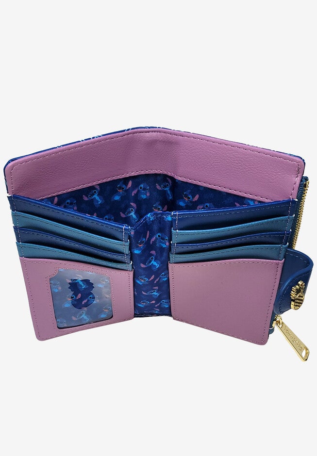 Loungefly X Disney Women'S Stitch Snap Flap Wallet Pineapples Flowers Blue Wallet, , alternate image number 5