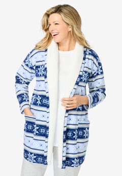 Sherpa Lined Collar Microfleece Bed Jacket