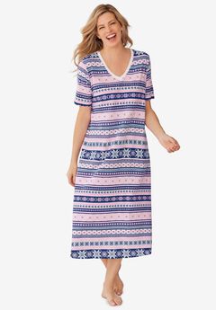 V-Neck Short Sleeve Midi Cotton Sleep Shirt