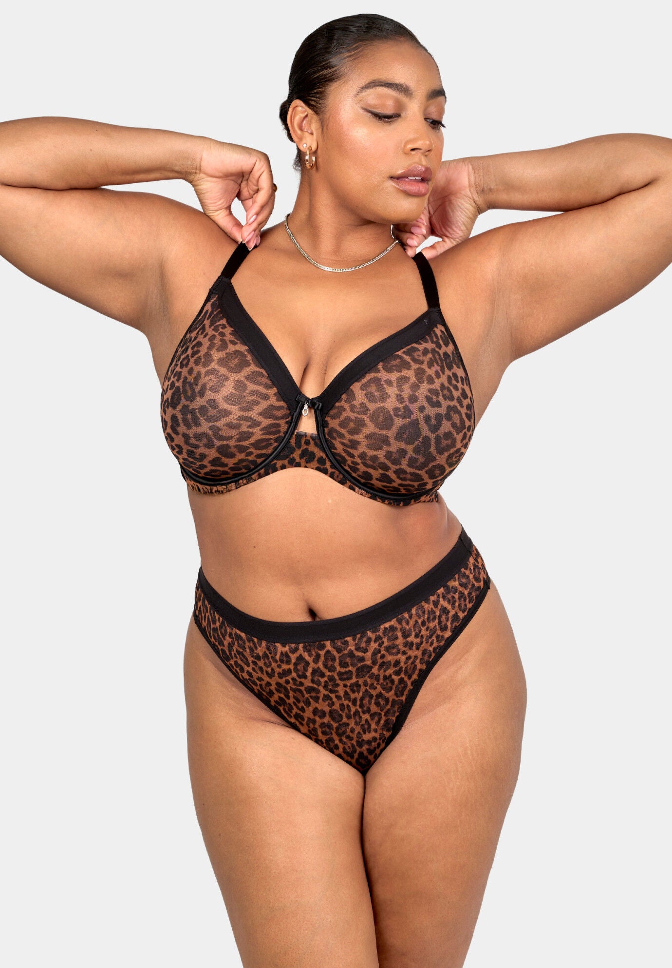 Sheer Mesh Full Coverage Unlined Underwire Bra, DESIGNER LEOPARD, alternate image number 3