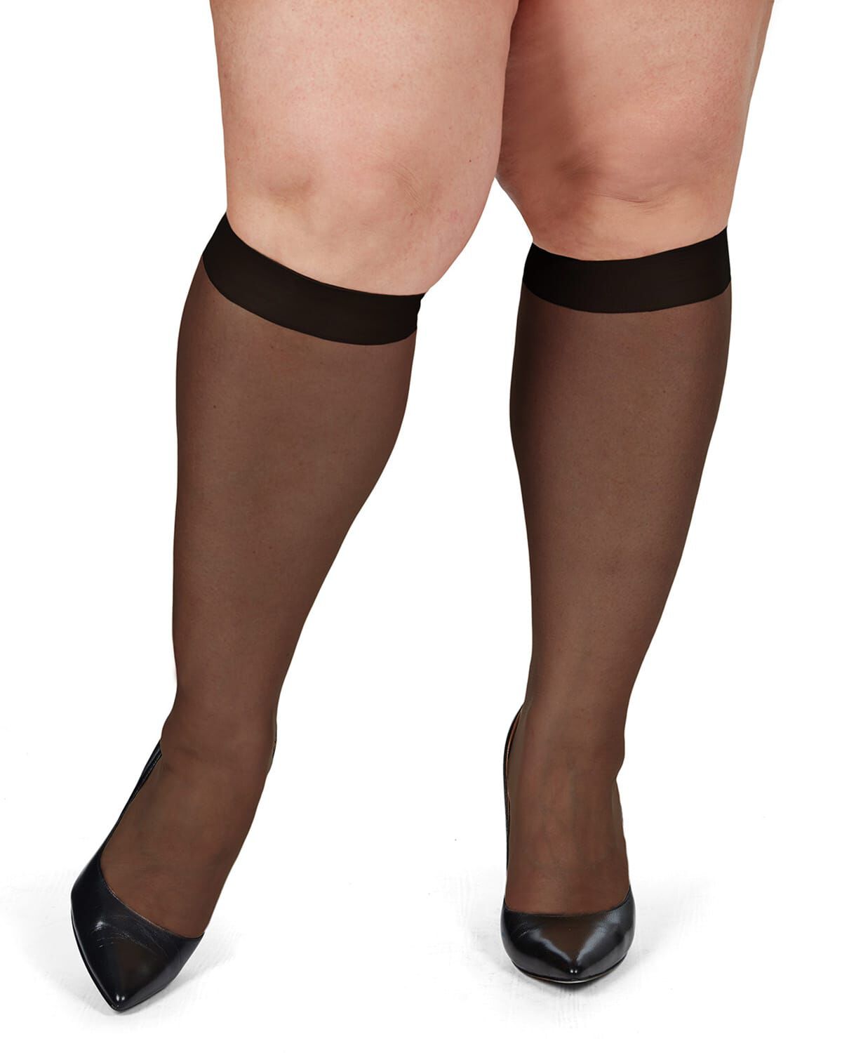 Women's 2 Pair Pack Silky Sheer Curvy Knee Highs, JET BLACK, alternate image number 1
