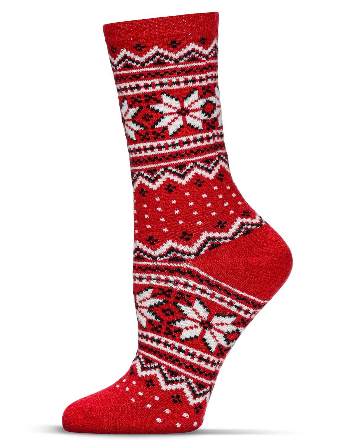 Women's Soft Fairisle Cashmere Blend Crew Socks, RED, hi-res image number 0