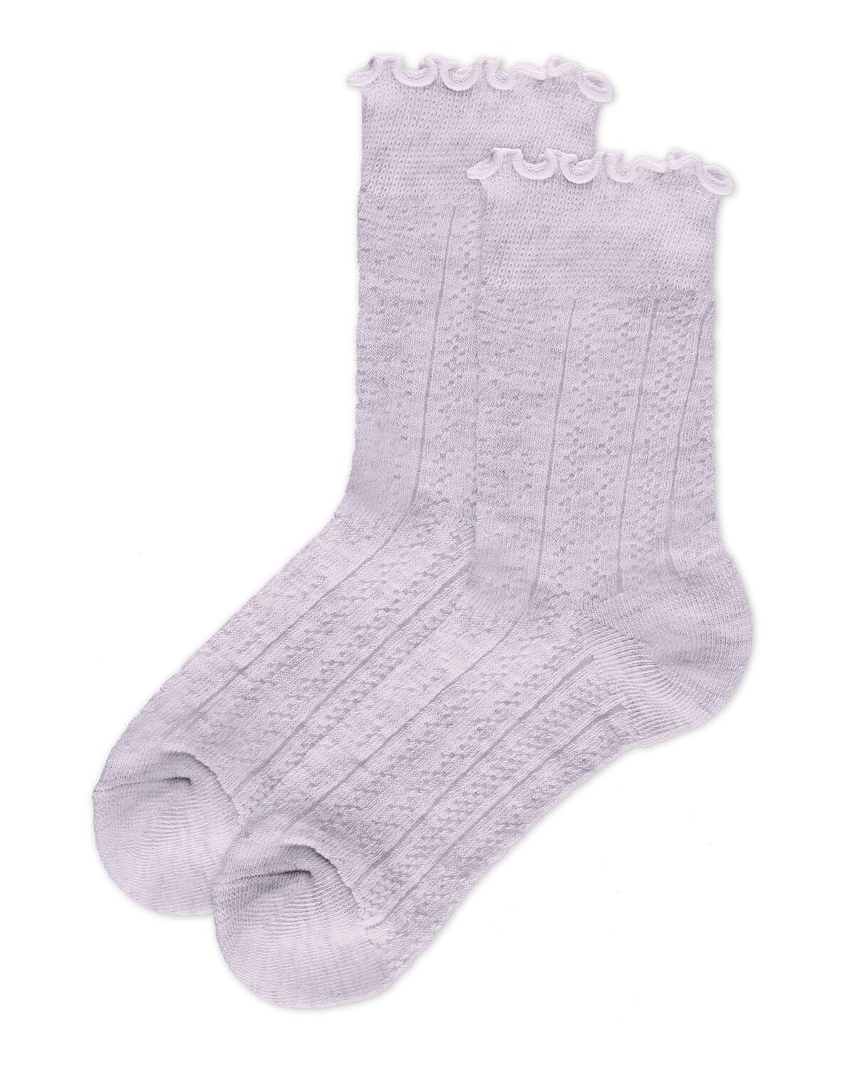 Women's Heart Ruffle Cuff Pointelle Crew Socks, PURPLE HEATHER, alternate image number 2