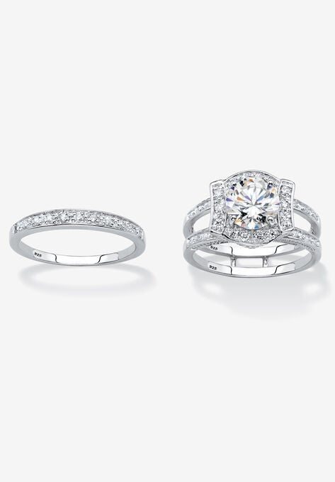 Cubic Zirconia Round Bridal Ring Set in Platinum over Sterling Silver, , alternate image number null