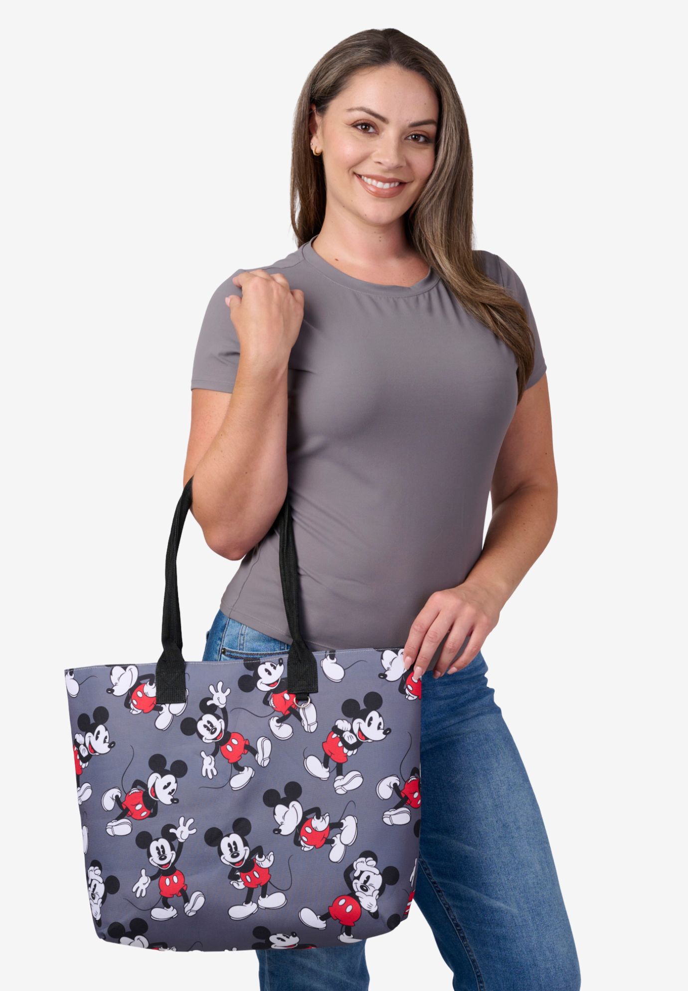 Disney Mickey Mouse Tote Bag D-Ring Charm Hook Cordura Grey Travel, GRAY, alternate image number 4