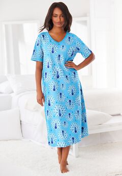 V-Neck Short Sleeve Midi Cotton Sleep Shirt