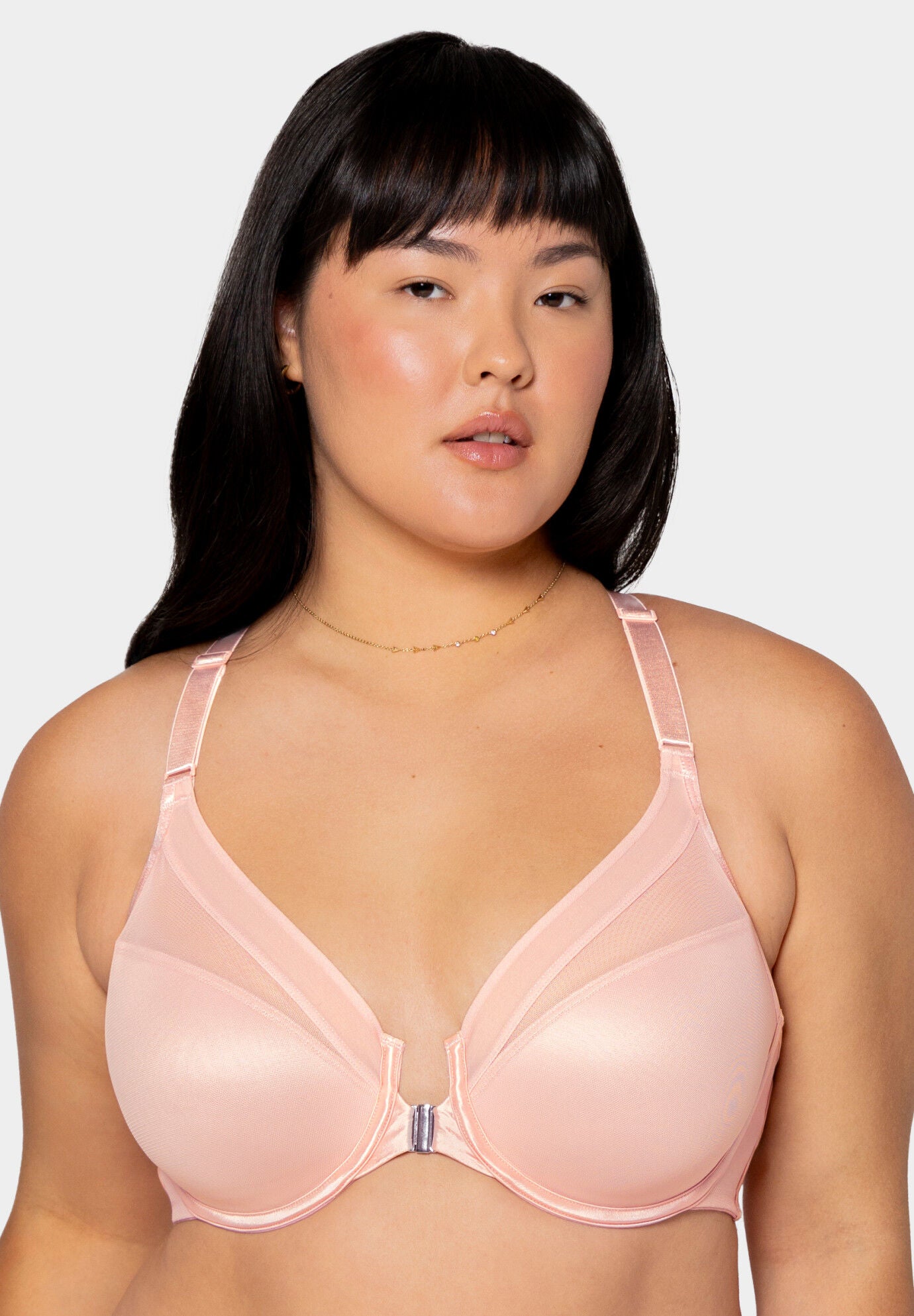 Sheer Mesh Front-Close Racerback T-Shirt Bra, BLUSHING ROSE, alternate image number 2