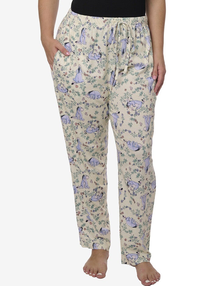 Eeyore Lounge Pajama Pants Cotton Watercolor Floral Lounge Pants, BEIGE, hi-res image number 0