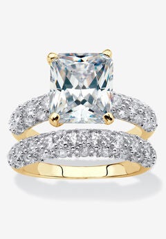 Yellow Gold-Plated Emerald Cut Bridal Ring Set Cubic Zirconia