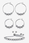4-Piece Beaded Earrings and Bracelet Set in Silvertone, SILVER, hi-res image number null