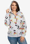 Women's Plus Size Disney Mickey Mouse Zip Hoodie All-Over Print Sweatshirt Gray, , alternate image number null