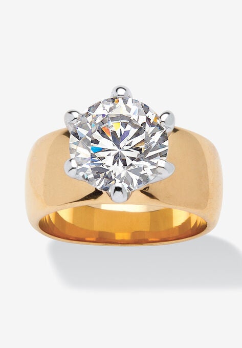 Yellow Gold-Plated Cubic Zirconia Solitaire Engagement Ring, CUBIC ZIRCONIA, hi-res image number null