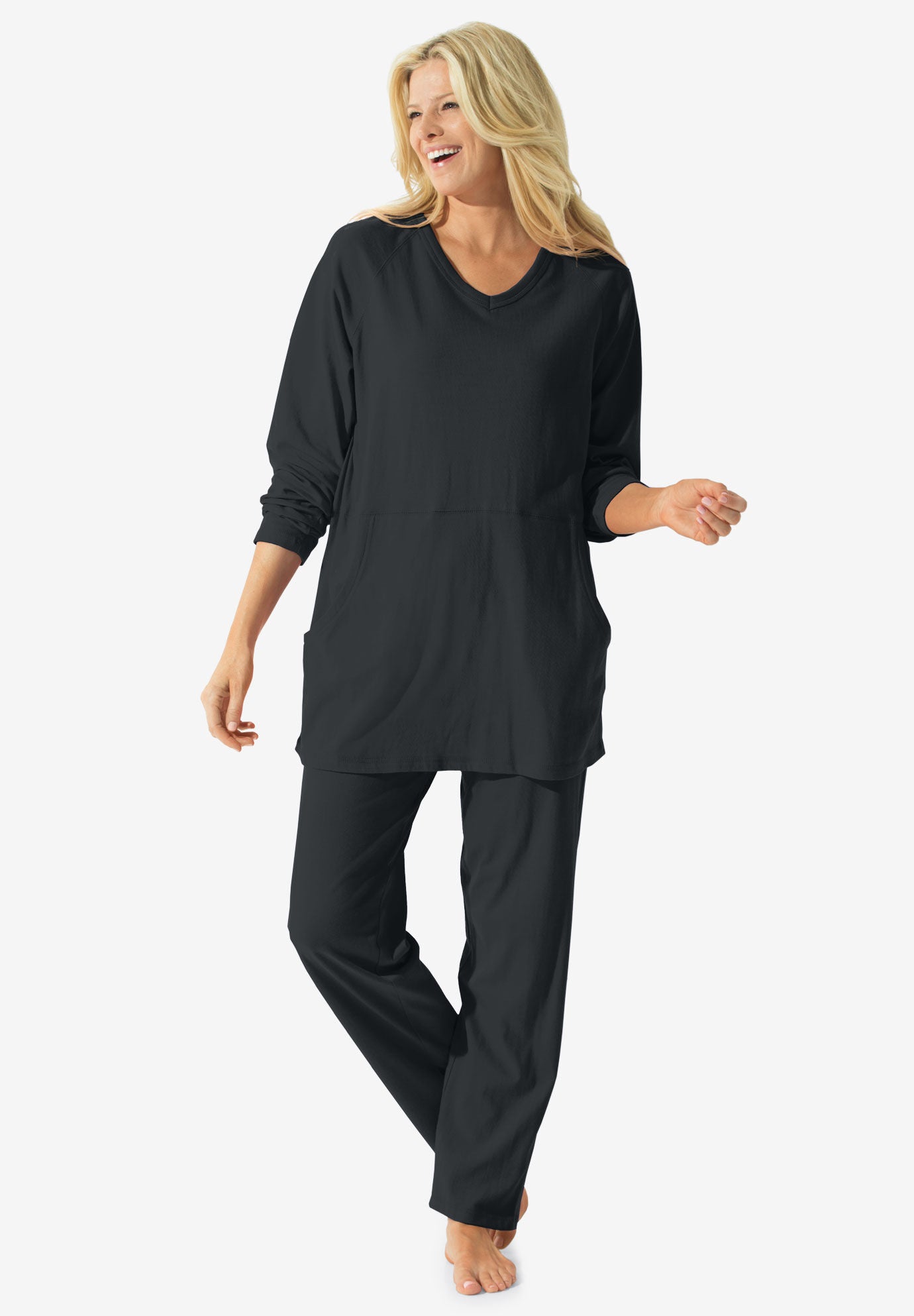 Fashionable 2-Piece Lounge Set, Black | Roaman's